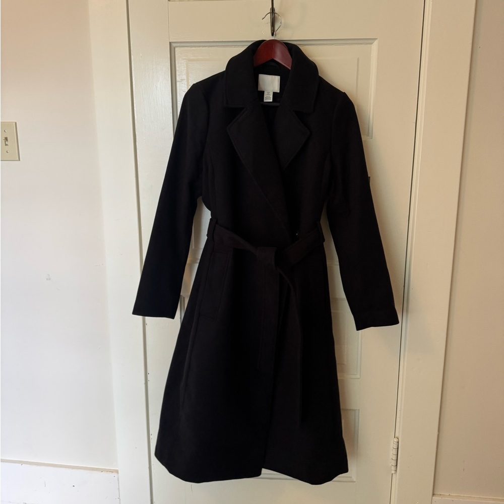 H&M Black Wrap Belted Long Trench Coat